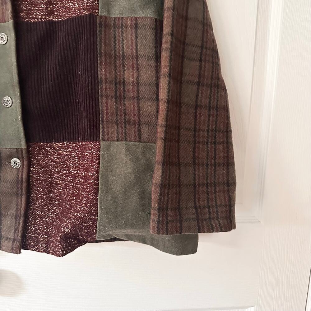 Tantrums Red Green Vintage Wool Patchwork Tweed Faux Suede Button Jacket XL - Picture 5 of 8
